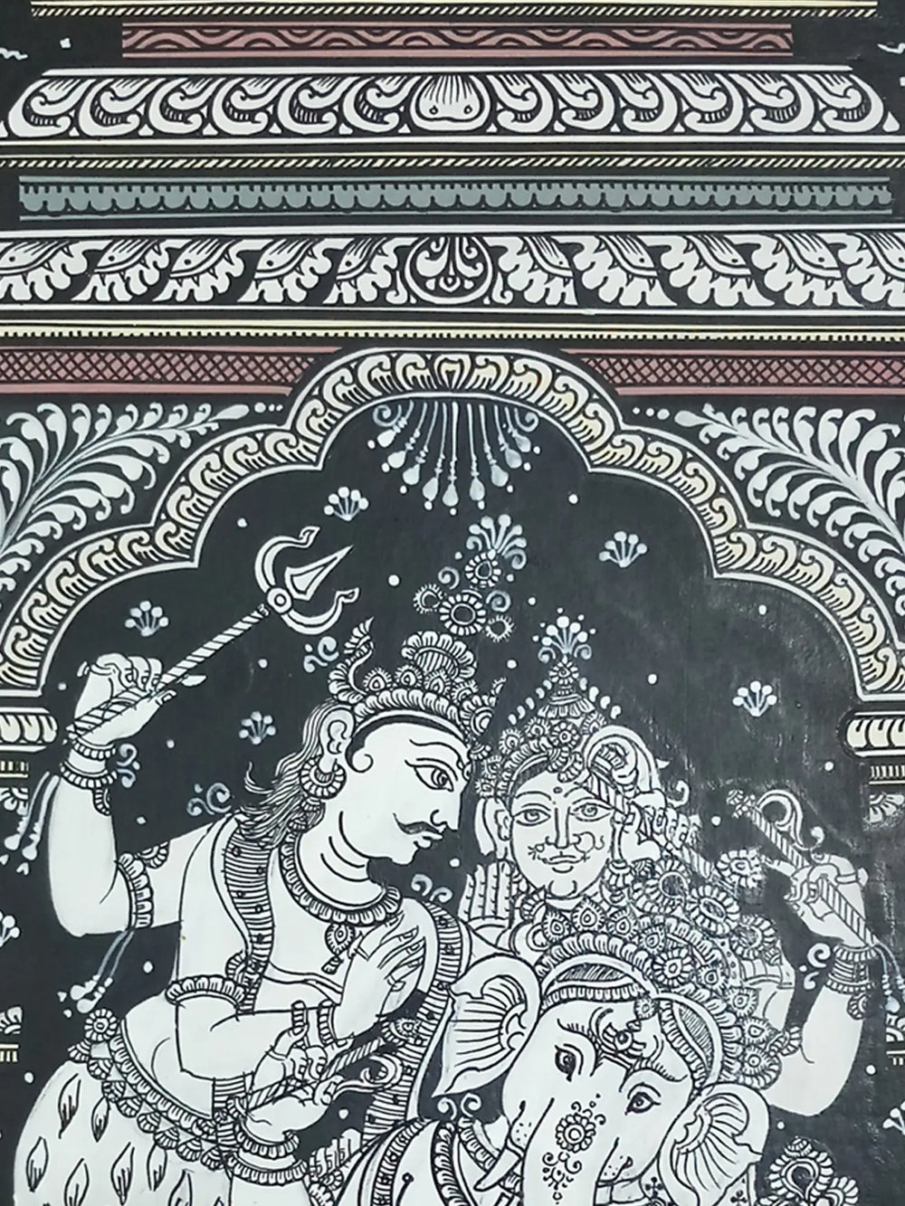 Lord Ganesha With Shiva And Parvati | Watercolor On Handmade Sheet | By Jayadev Moharana