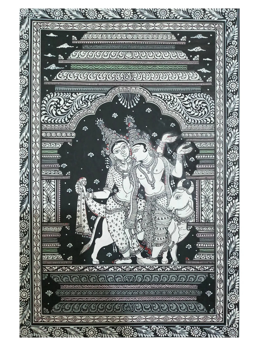 Radha and Krishna with Cow Painting