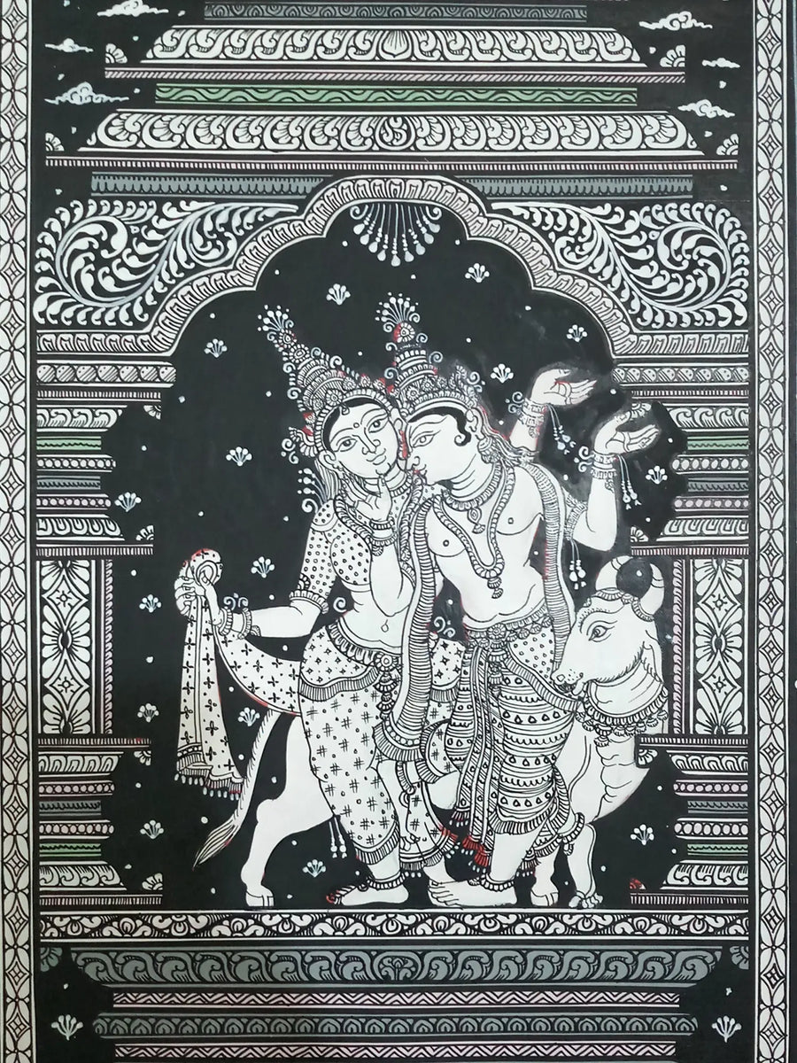 Radha and Krishna with Cow Painting