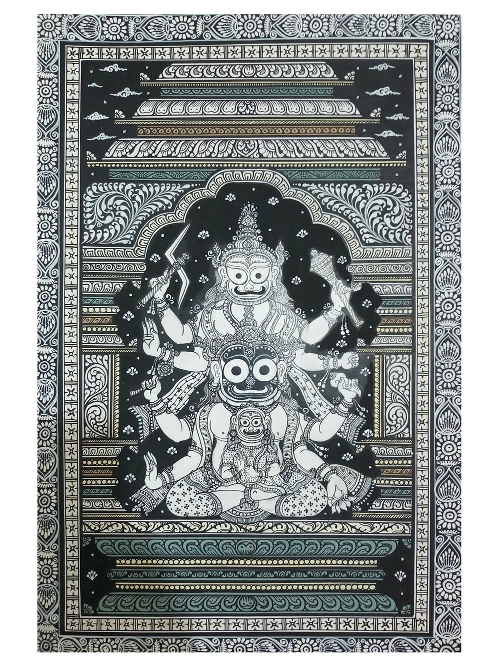 Lord Jagannath With Jagya And Narayana | Watercolor On Handmade Sheet | By Jayadev Moharana
