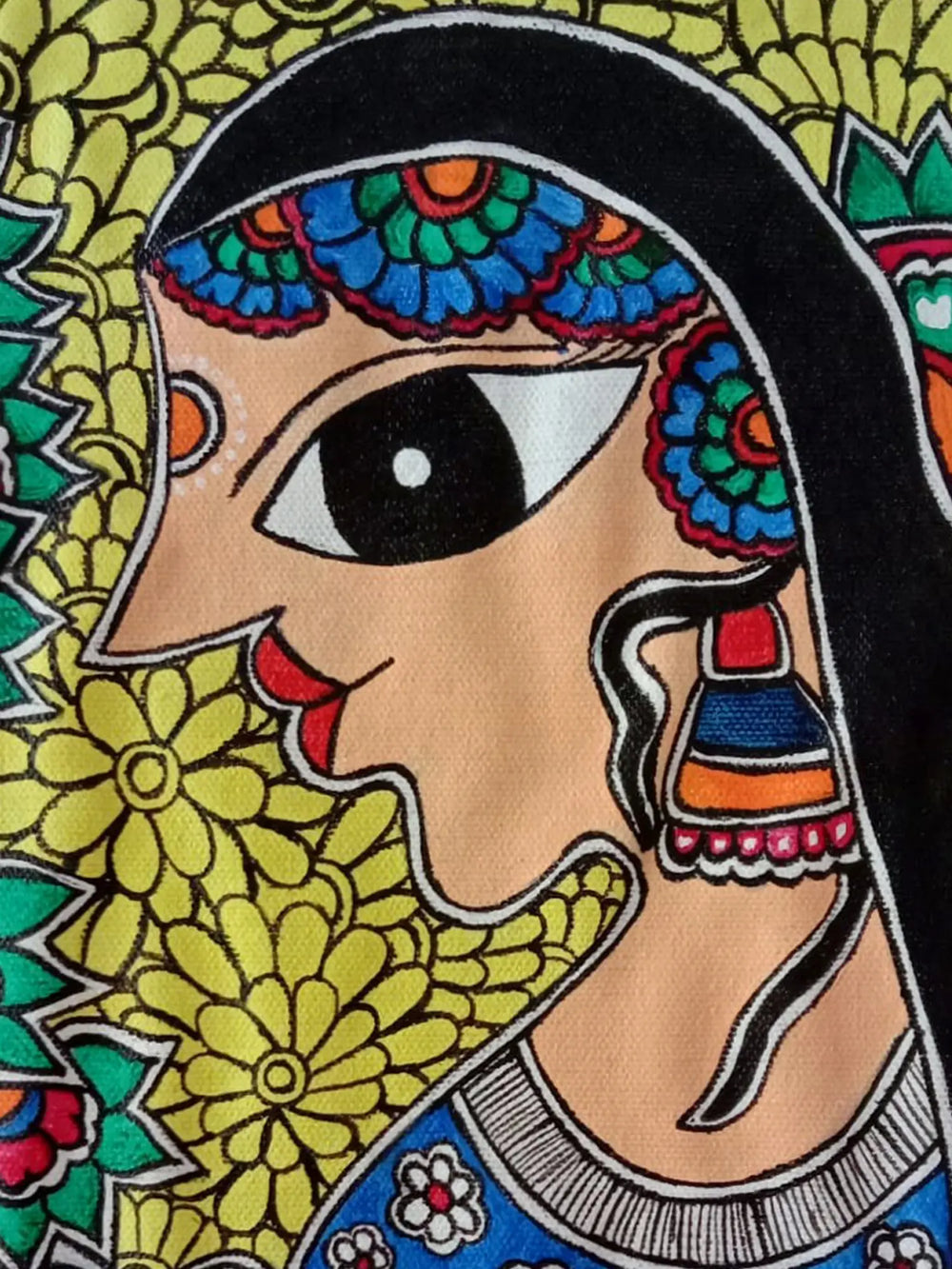 Woman and Fishes - Madhubani Art | Acrylic on Canvas | By Kush Gupta