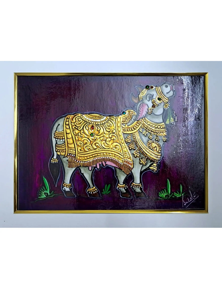 Kamadhenu Tanjore Painting on Paper