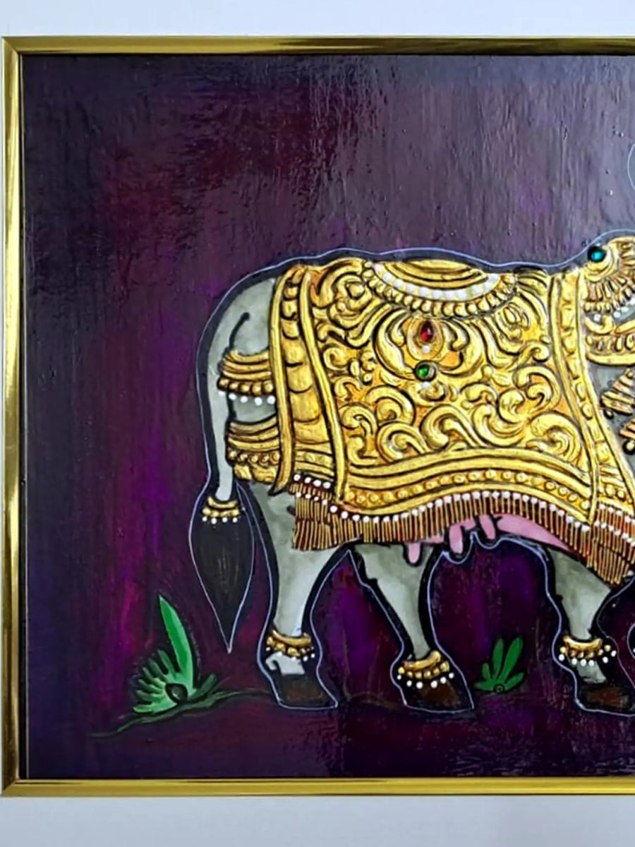 Kamadhenu Tanjore Painting on Paper