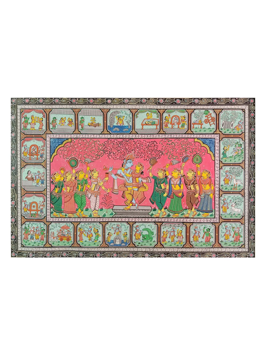 Radha and Krishna Leela with Gopis Painting on Canvas