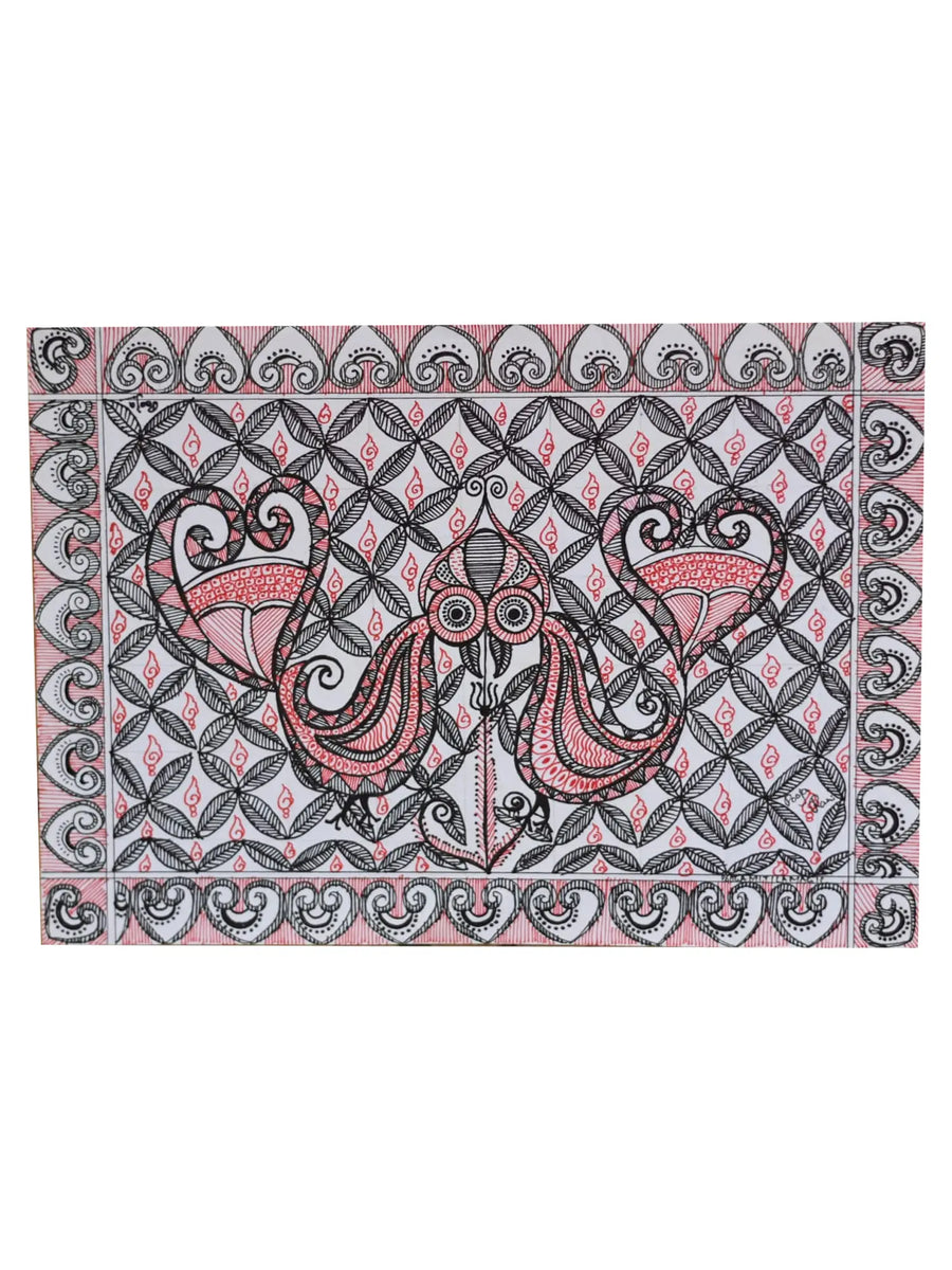 Pair of Peacock in Style Madhubani Painting on Handmade Paper