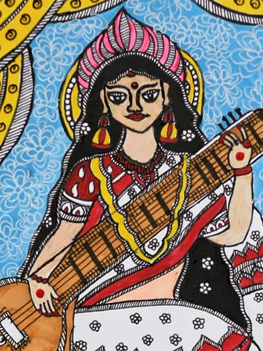 Goddess Saraswati Madhubani Painting on Paper