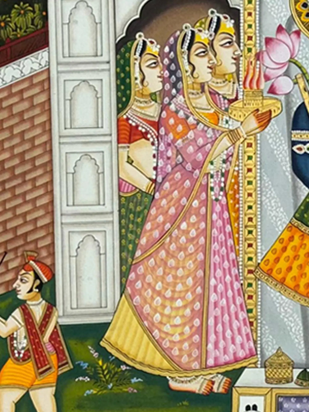 Darshan Of Shrinathji In The Palace | Natural Color On Cloth | By Dheeraj Munot