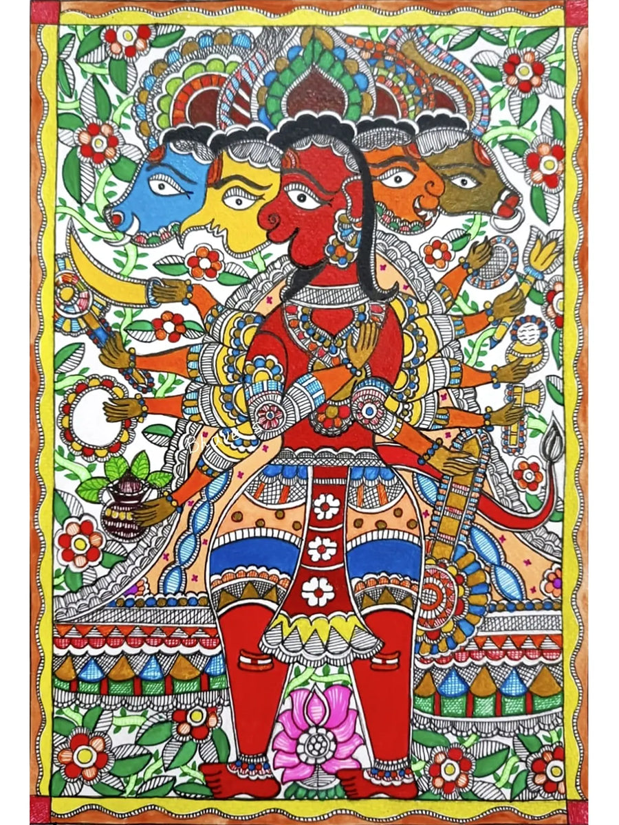 Panchmukhi Hanuman with Ten Arms Painting on Paper