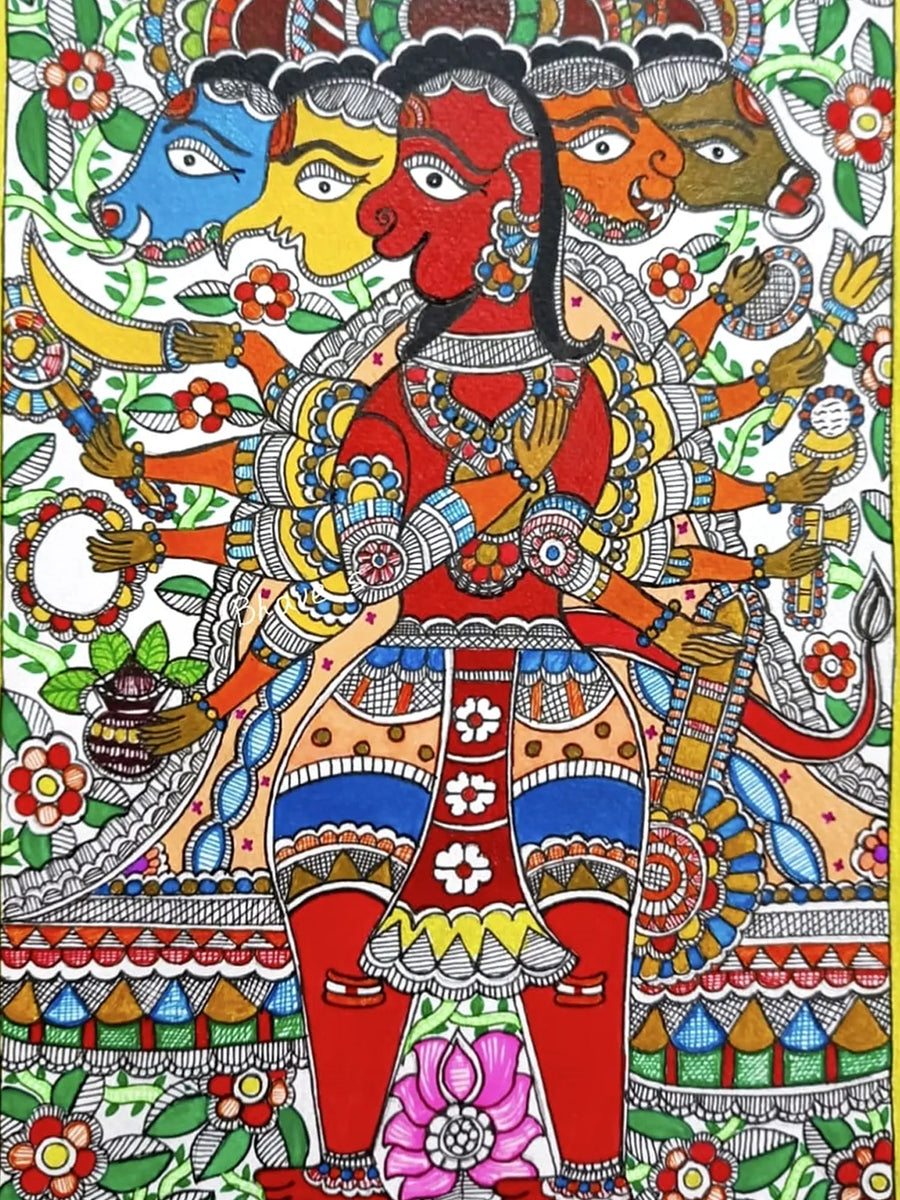 Panchmukhi Hanuman with Ten Arms Painting on Paper
