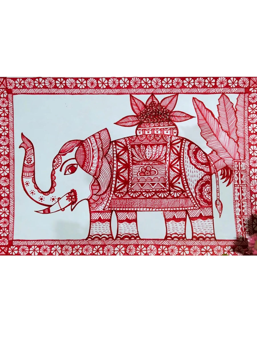 Elephant with Kalash Painting on Paper