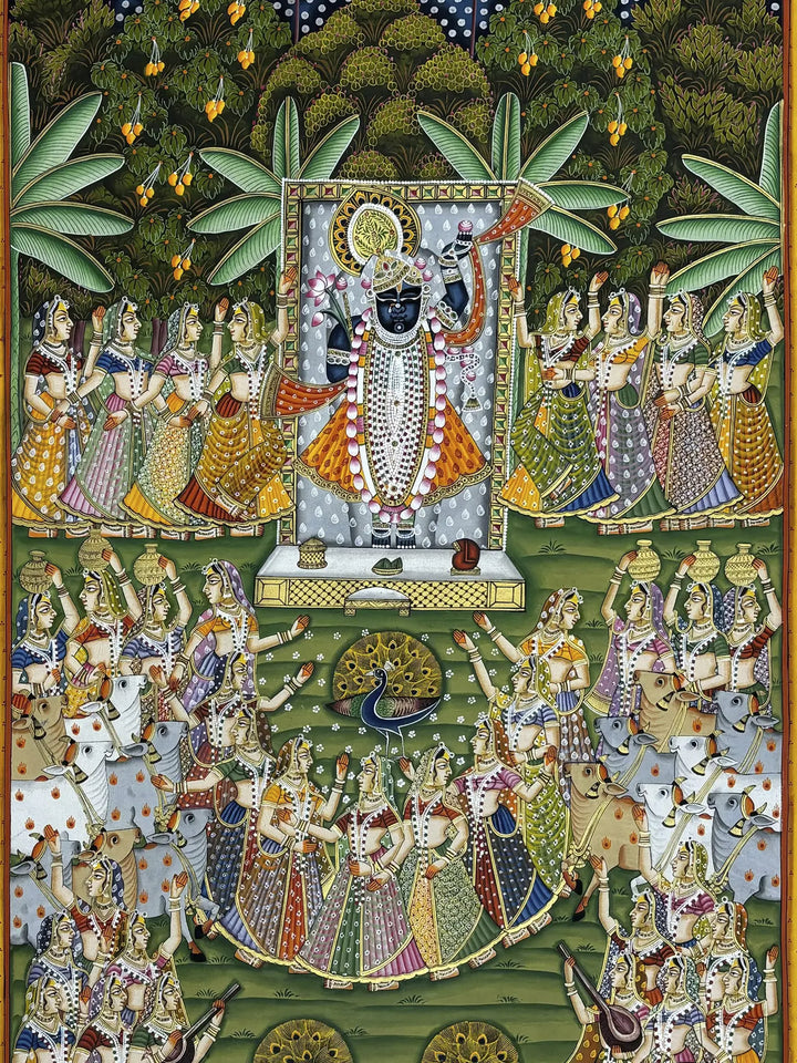 Lord Shrinathji with Gopis Pichwai Painting on Cloth · view 2