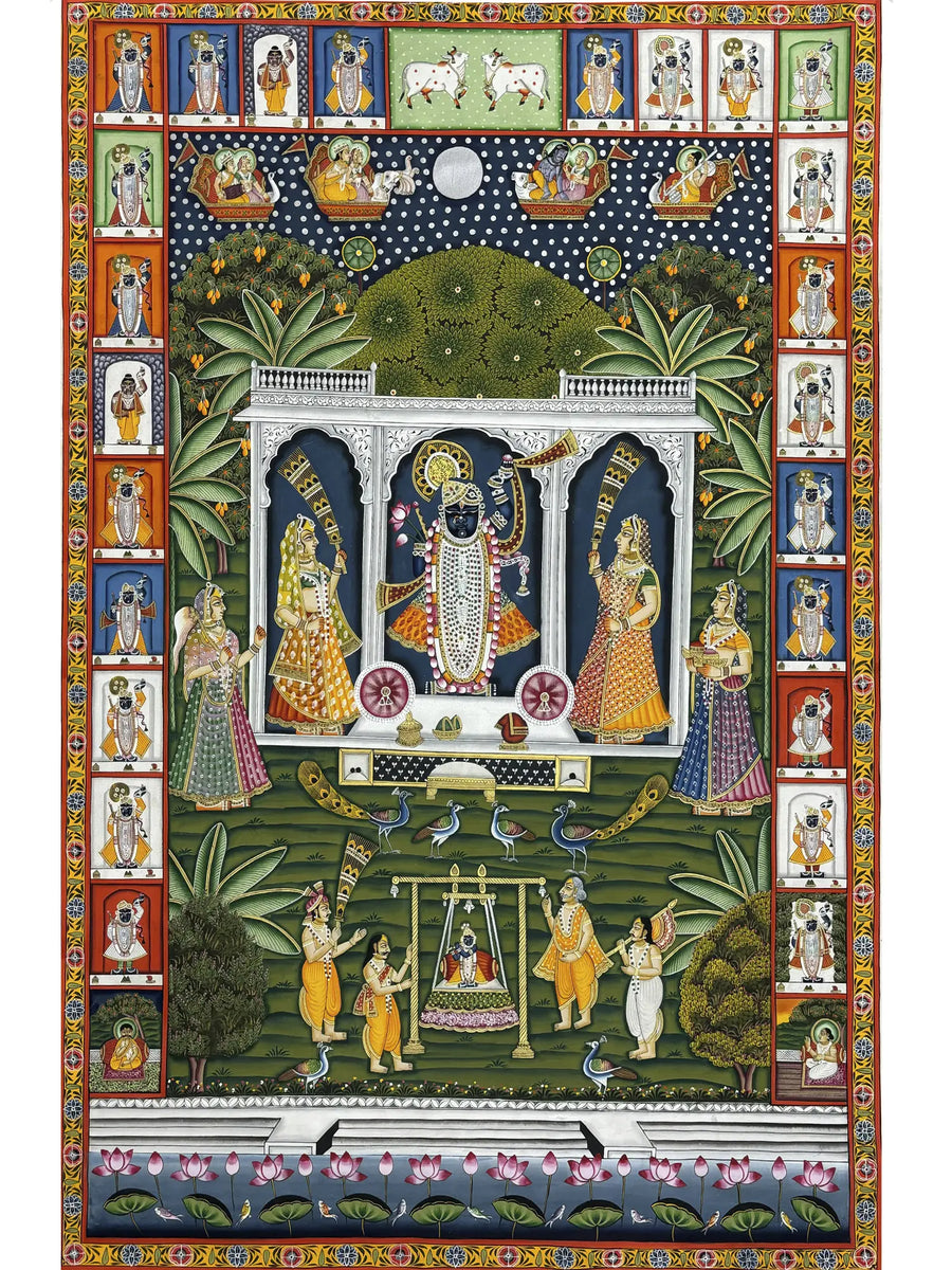 Divine Darshan of Lord Shrinathji Pichwai Painting on Cloth