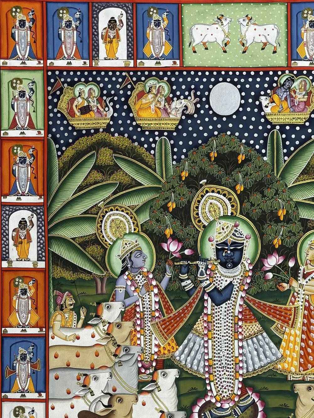 Lord Shrinathji With Cows Pichwai Painting | Natural Color On Cloth | By Dheeraj Munot
