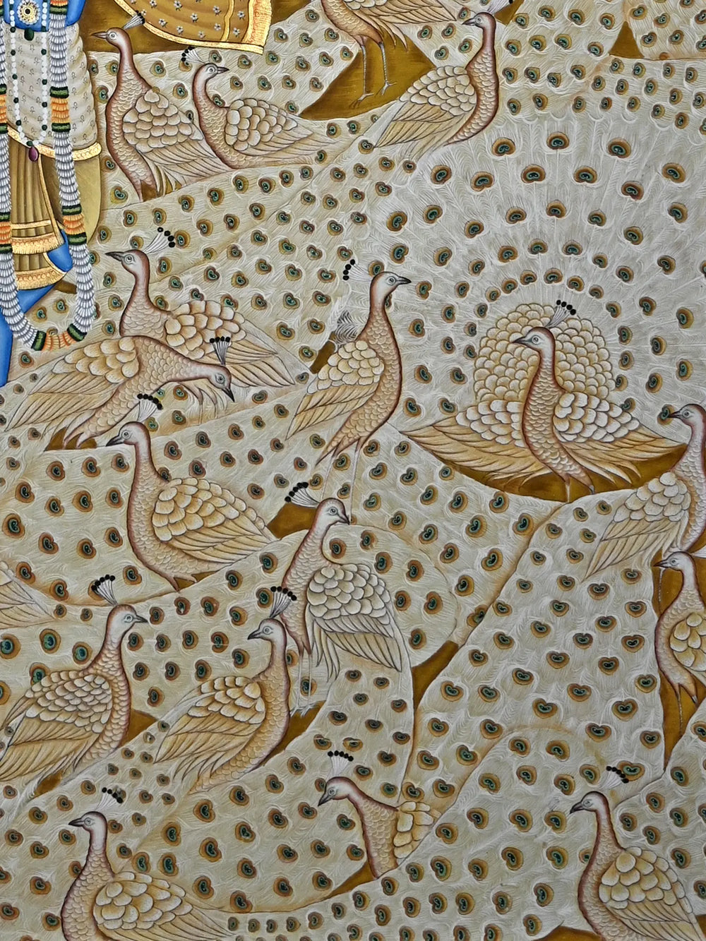 The Fluting Krishna With Peacocks | Pichwai Painting | Stone Color On Cotton Cloth | By Narendra Kumar
