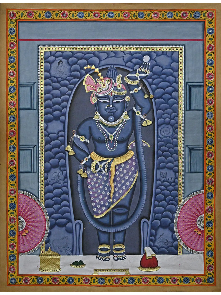 Standing Lord Shrinathji Pichwai Painting on Cotton · view 1