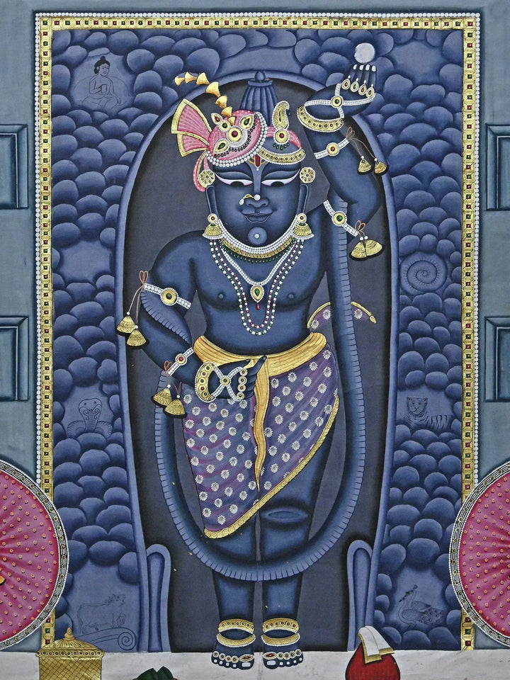 Standing Lord Shrinathji Pichwai Painting on Cotton · view 2