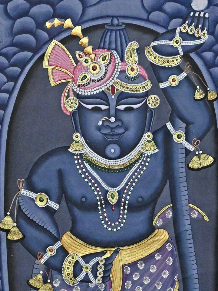 Standing Lord Shrinathji Pichwai Painting on Cotton · view 3