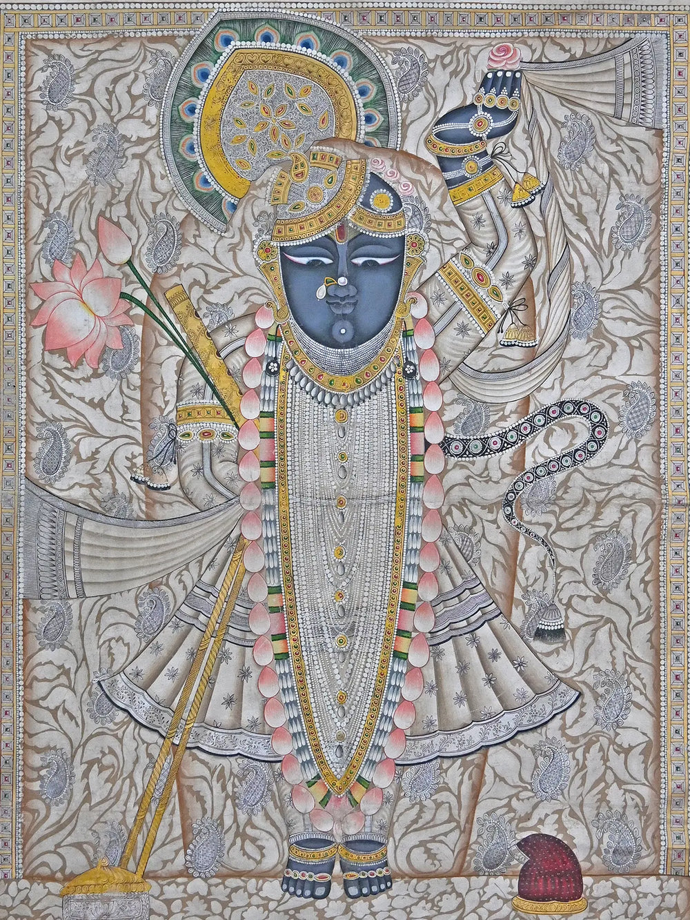 Shrinathji Swaroop | Pichwai Painting | Stone Color On Cotton Cloth | By Narendra Kumar