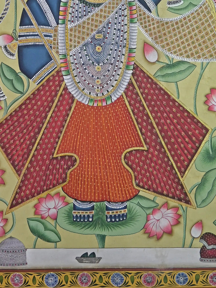 Standing Shrinathji with Kamal Talai Pichwai Painting on Cotton · view 4