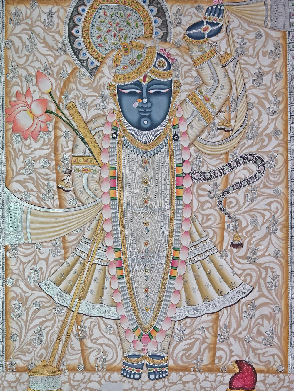 Shrinathji With Hold Lotus | Pichwai Painting | Stone Color On Cotton Cloth | By Narendra Kumar
