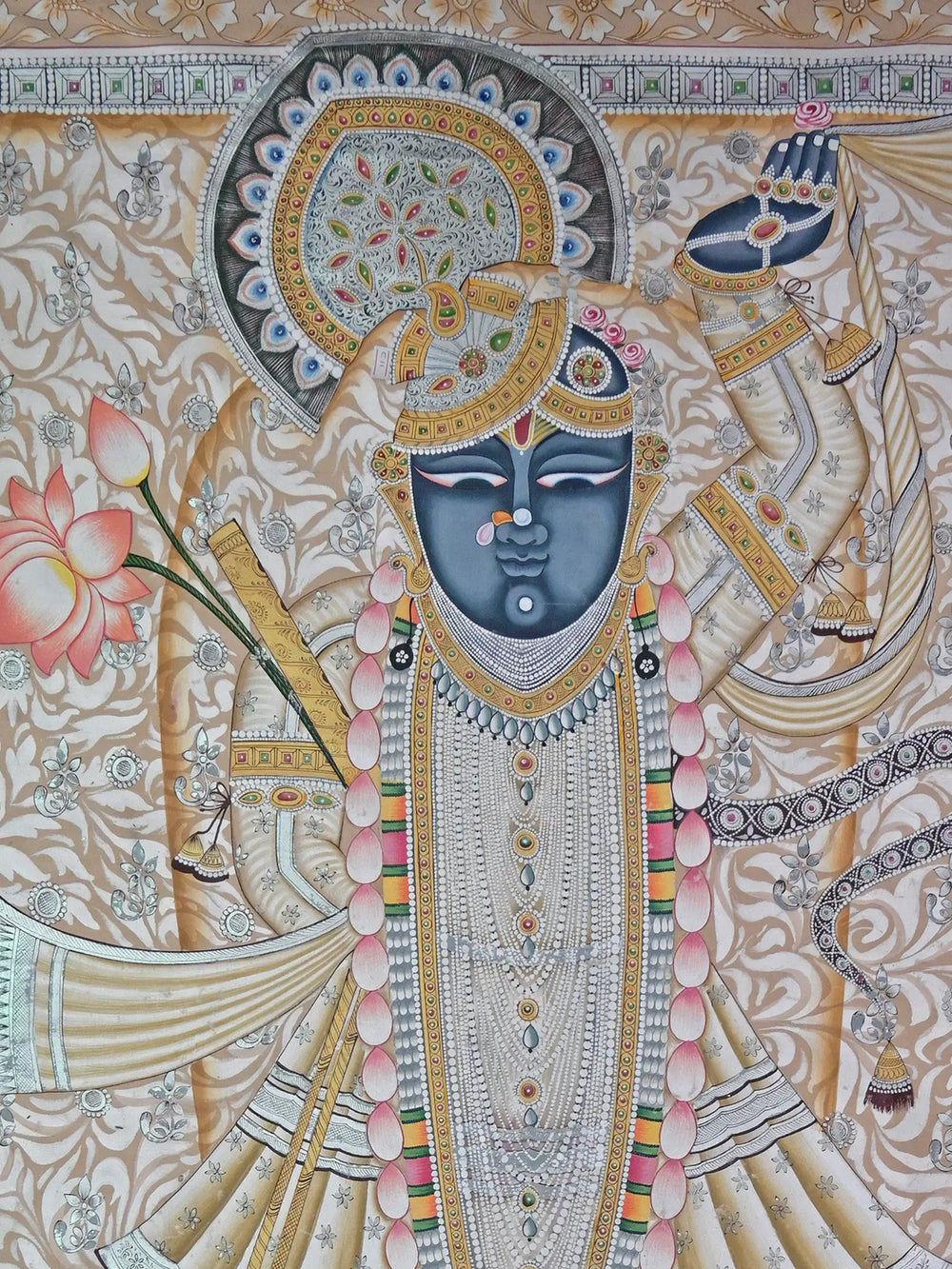 Shrinathji With Hold Lotus | Pichwai Painting | Stone Color On Cotton Cloth | By Narendra Kumar