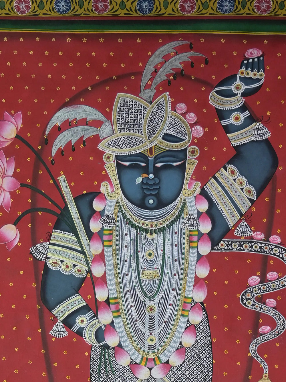 Darshan Of Shrinathji | Pichwai Painting | Stone Color On Cotton Cloth | By Narendra Kumar