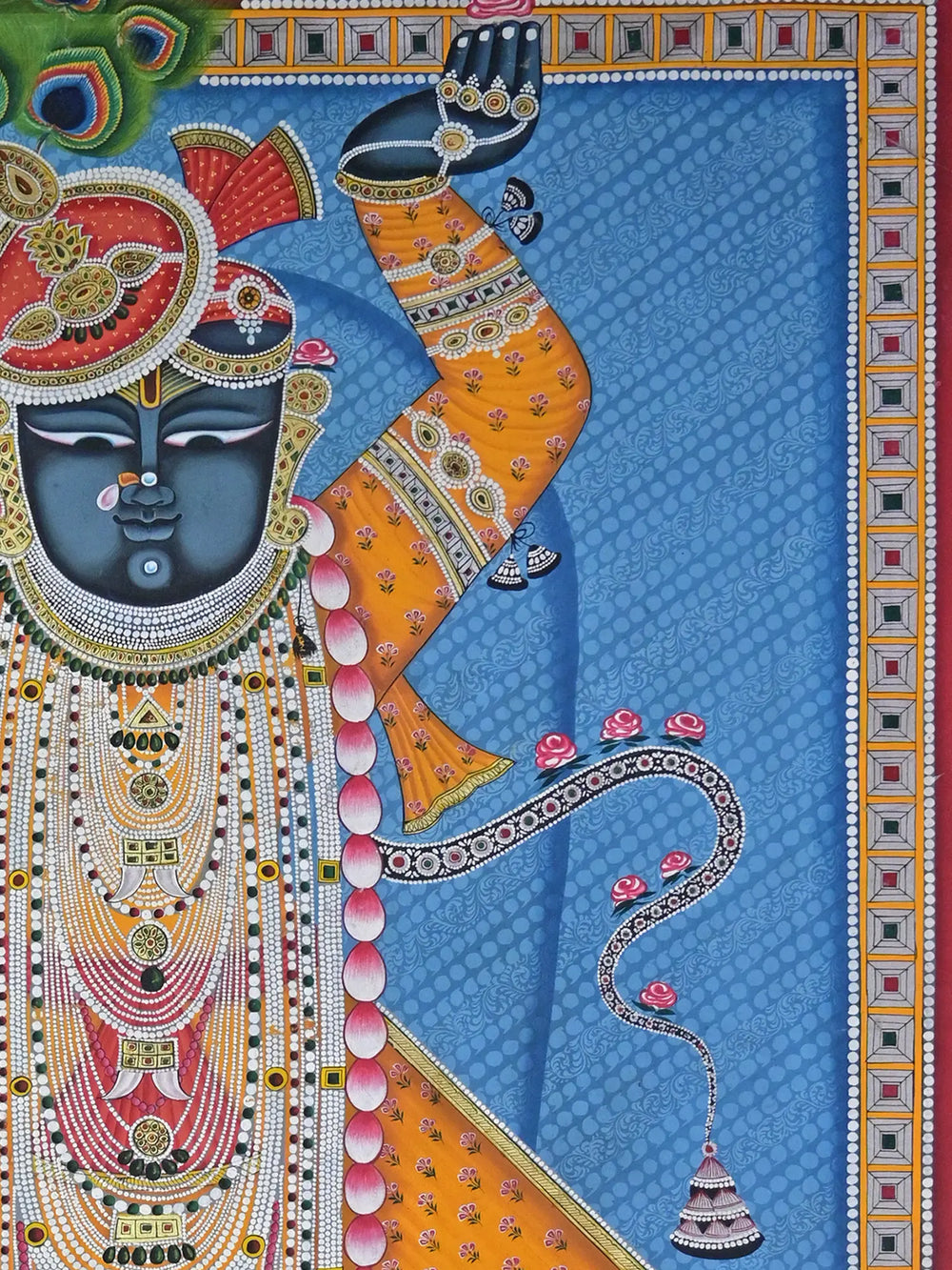 Attractive Shrinathji With Yellow Dress | Pichwai Painting | Stone Color On Cotton Cloth | By Narendra Kumar