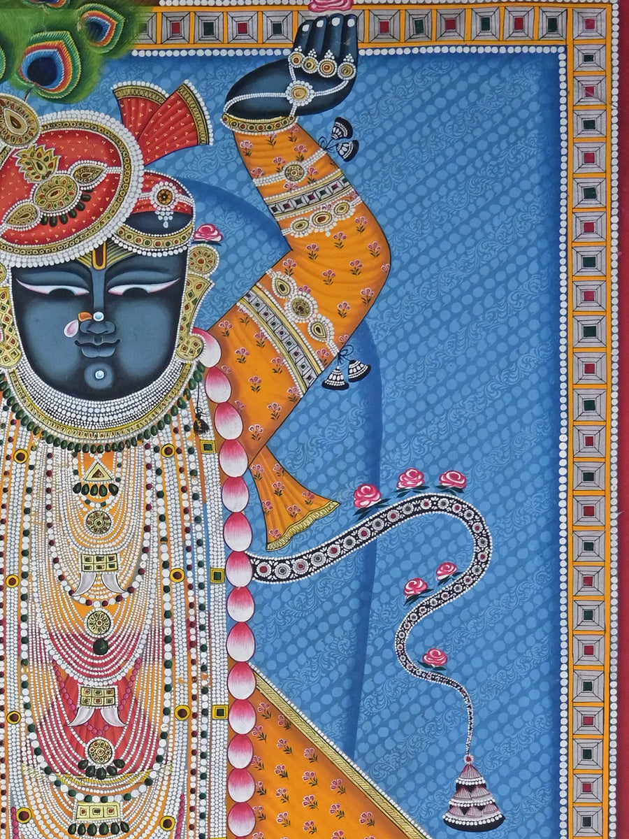 Shrinathji with Yellow Dress Pichwai Painting on Cotton