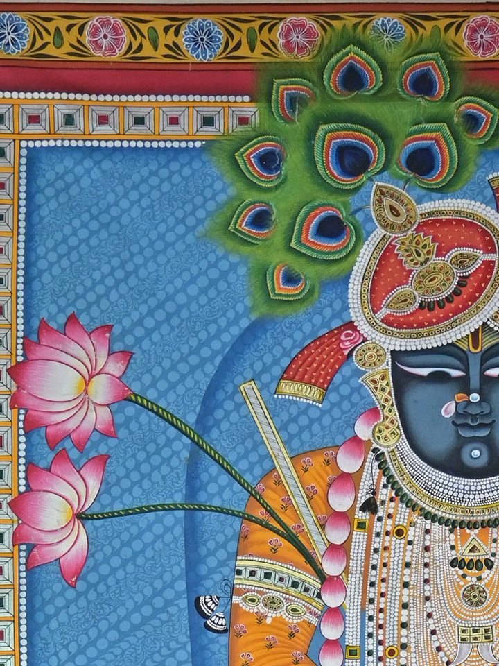 Shrinathji with Yellow Dress Pichwai Painting on Cotton · view 4