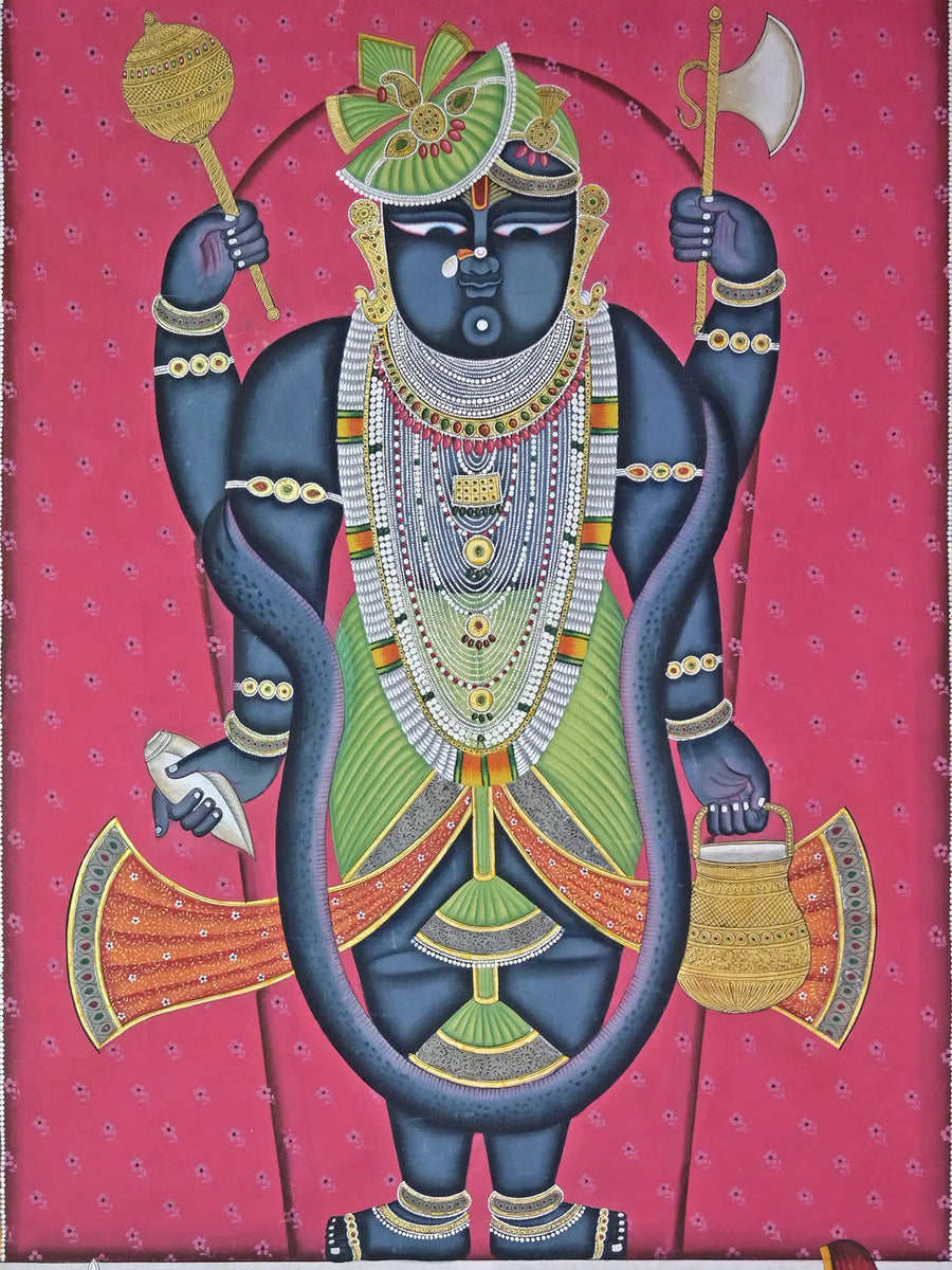 Four Armed Shrinathji Pichwai Painting on Cotton