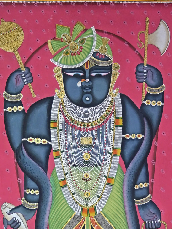 Four Armed Shrinathji Pichwai Painting on Cotton · view 3
