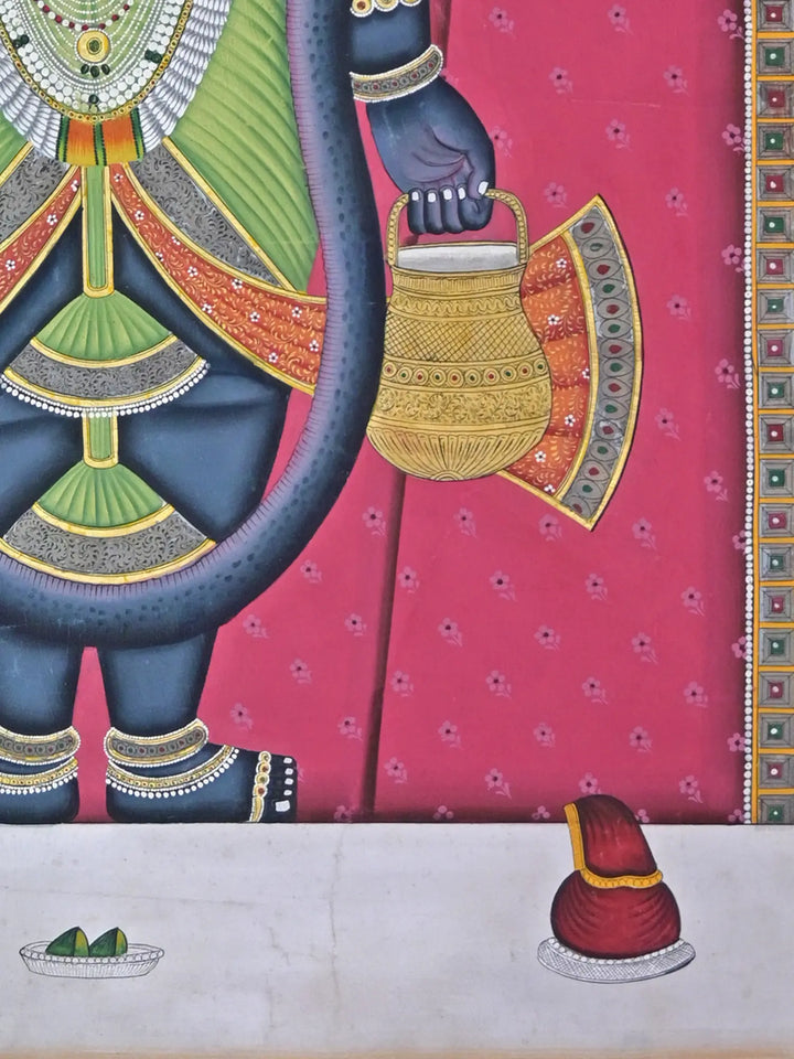Four Armed Shrinathji Pichwai Painting on Cotton · view 4