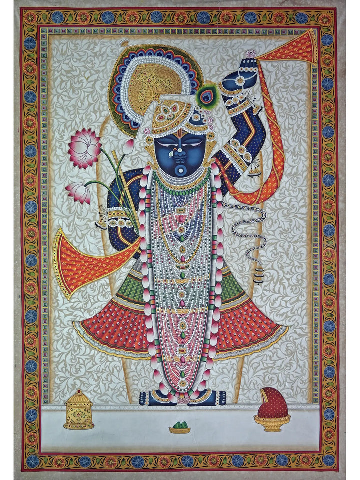 Shrinathji with Ornaments Pichwai Painting on Cotton · view 1