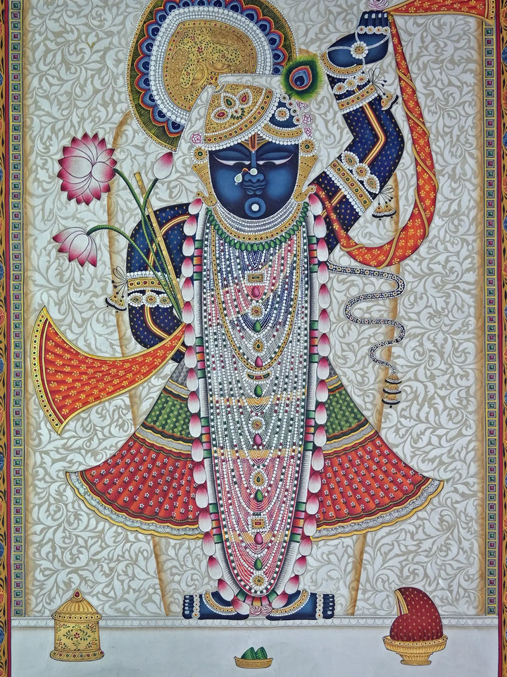 Shrinathji with Ornaments Pichwai Painting on Cotton · view 2