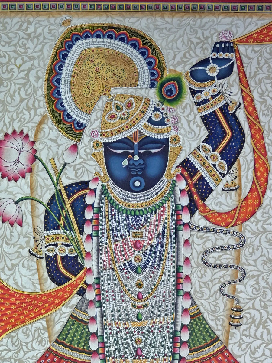 Shrinathji with Ornaments Pichwai Painting on Cotton