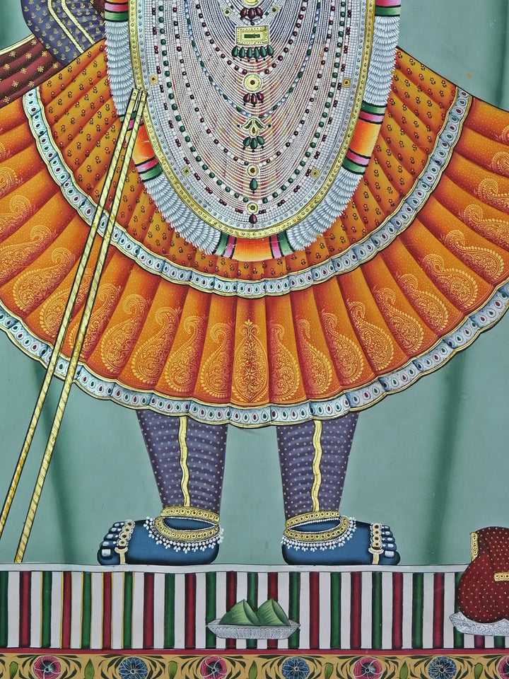 Lord Krishna as Shrinathji Pichwai Painting on Cotton · view 4