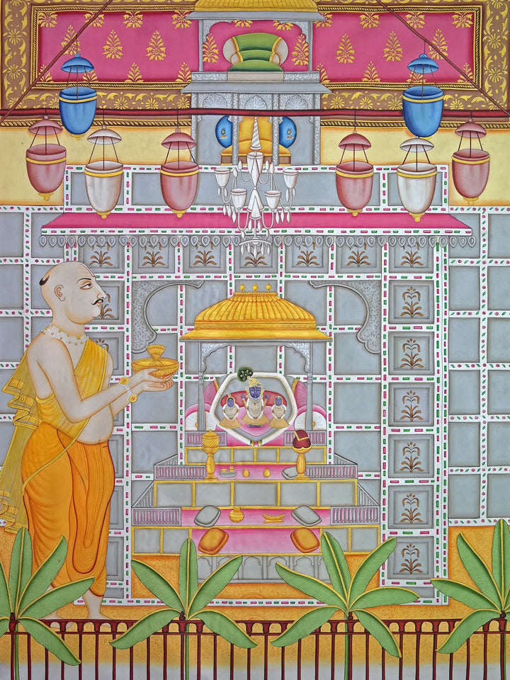 ShrinathJi Aarti with Saint Pichwai Painting on Cotton · view 2