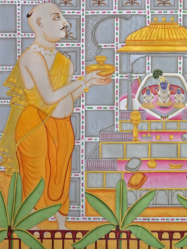 ShrinathJi Aarti with Saint Pichwai Painting on Cotton · view 4