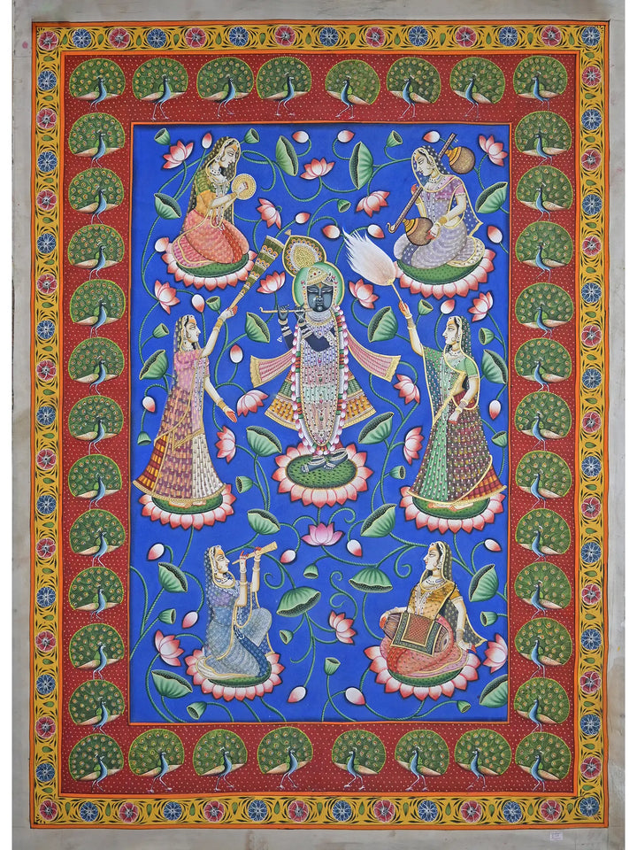 ShrinathJi with Gopis Sangeet Pichwai Painting on Cotton · view 1