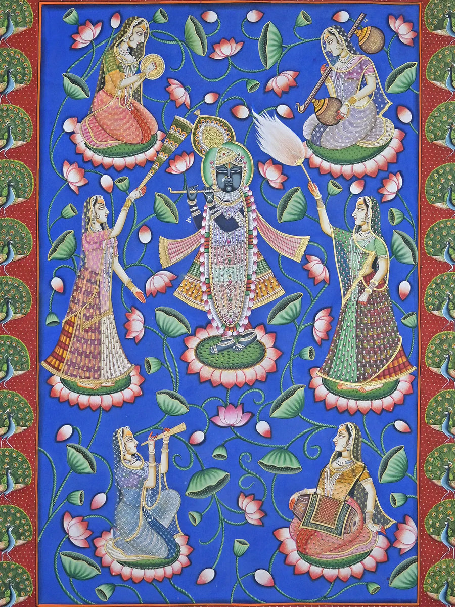 ShrinathJi with Gopis Sangeet Pichwai Painting on Cotton