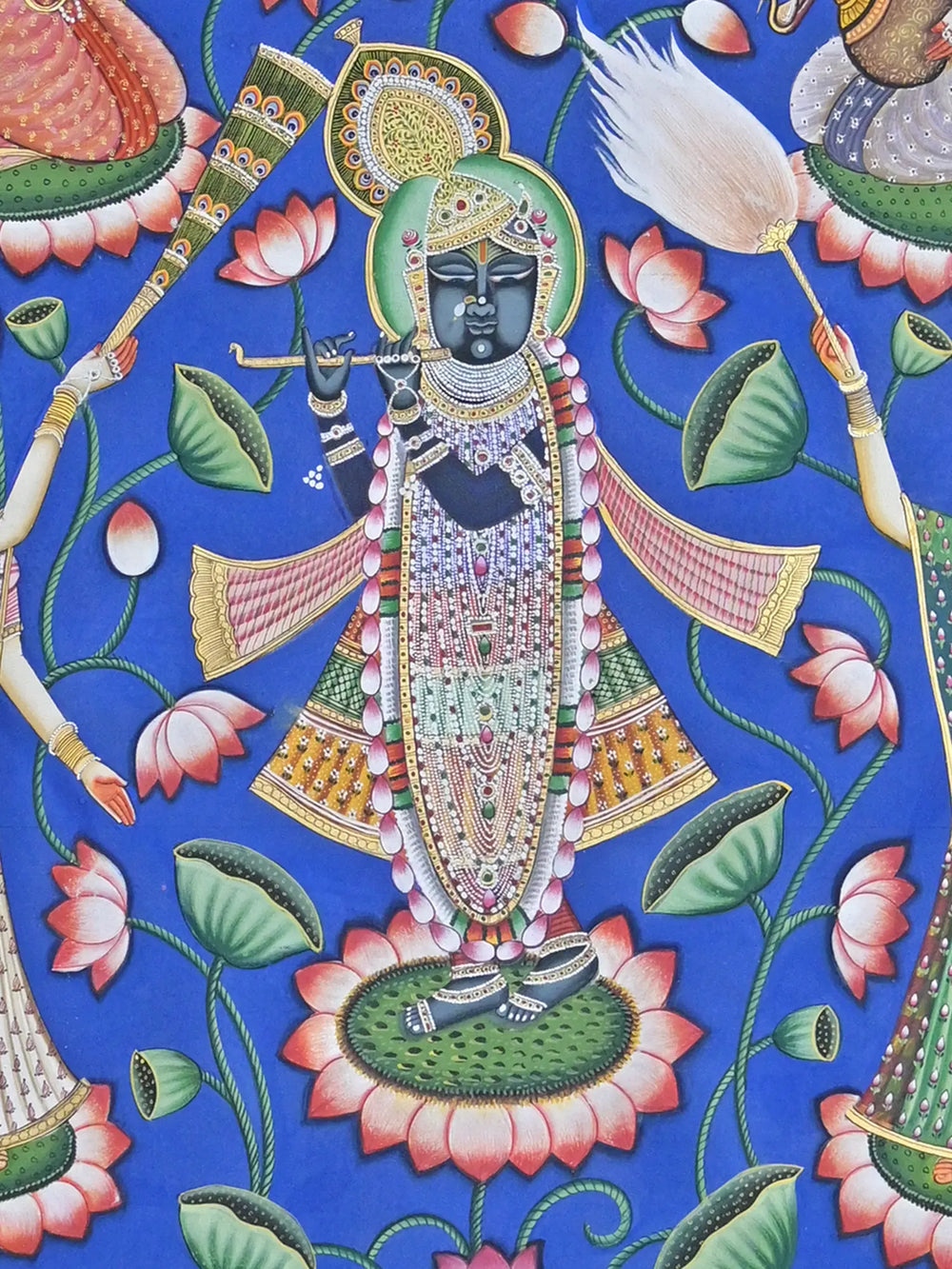 ShrinathJi With Gopis Sangeet | Pichwai Painting | Stone Color On Cotton Cloth | By Narendra Kumar