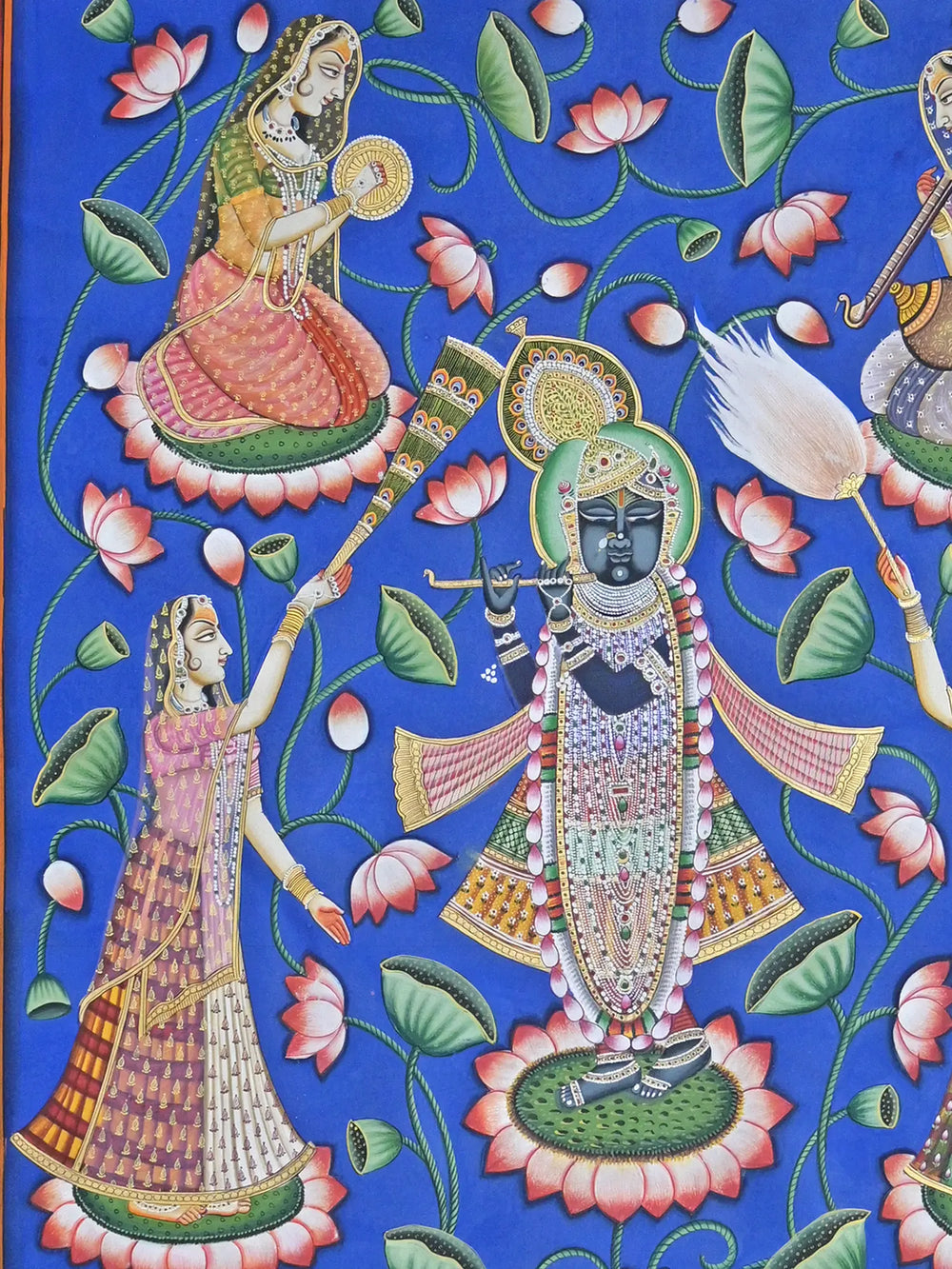 ShrinathJi With Gopis Sangeet | Pichwai Painting | Stone Color On Cotton Cloth | By Narendra Kumar