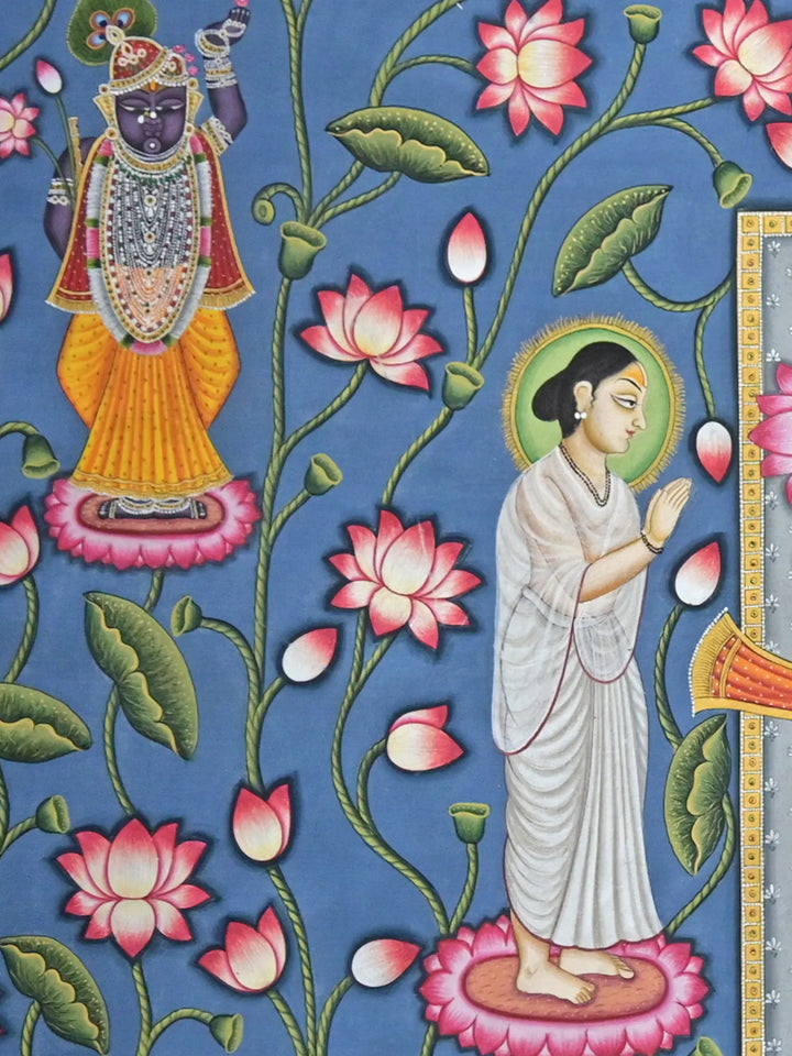 ShrnathJi with Yamuna Ji and Mahaparbhu Ji Pichwai Painting on Cotton · view 4