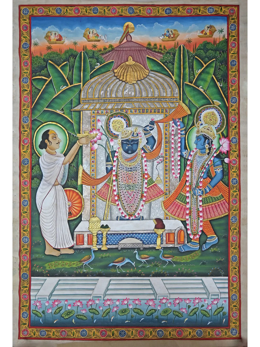 ShrinathJi with Mahaparbhu Ji Pichwai Painting on Cotton