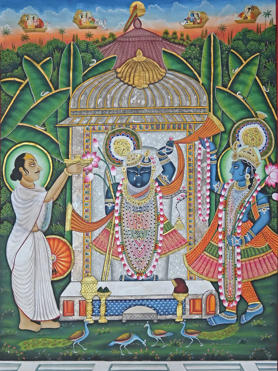 ShrinathJi with Mahaparbhu Ji Pichwai Painting on Cotton