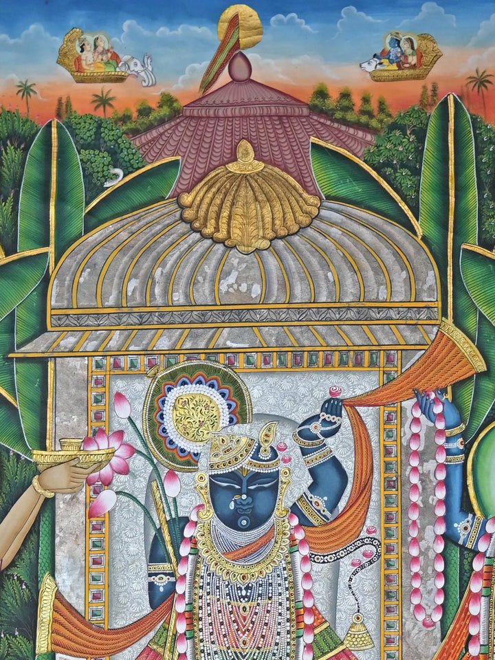 ShrinathJi with Mahaparbhu Ji Pichwai Painting on Cotton · view 4