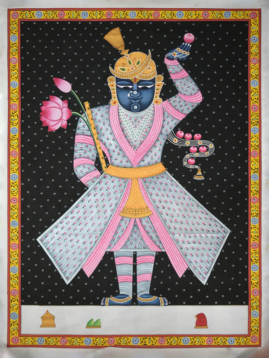 Smiling Shrinathji Pichwai Painting on Cotton