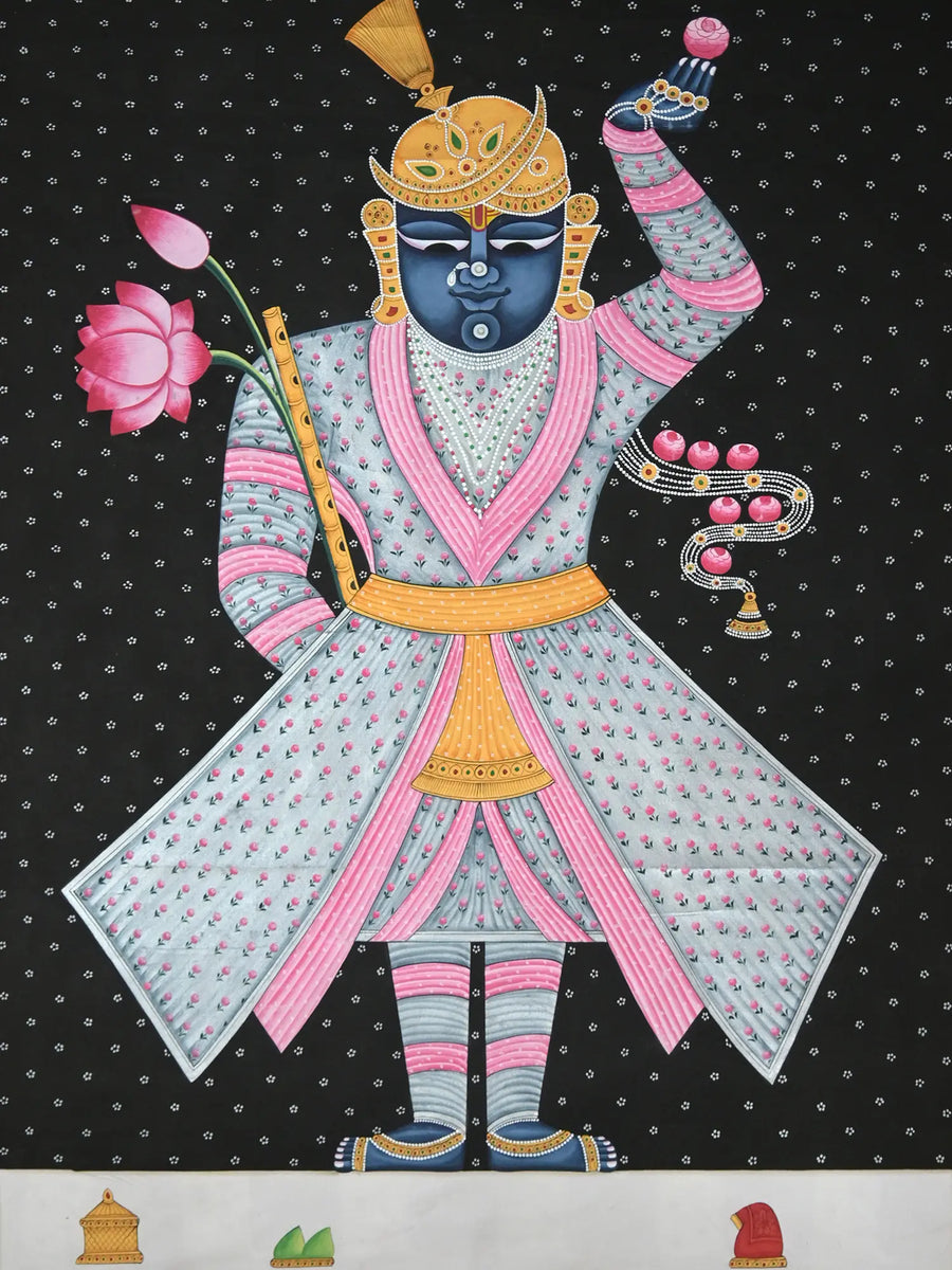 Smiling Shrinathji Pichwai Painting on Cotton