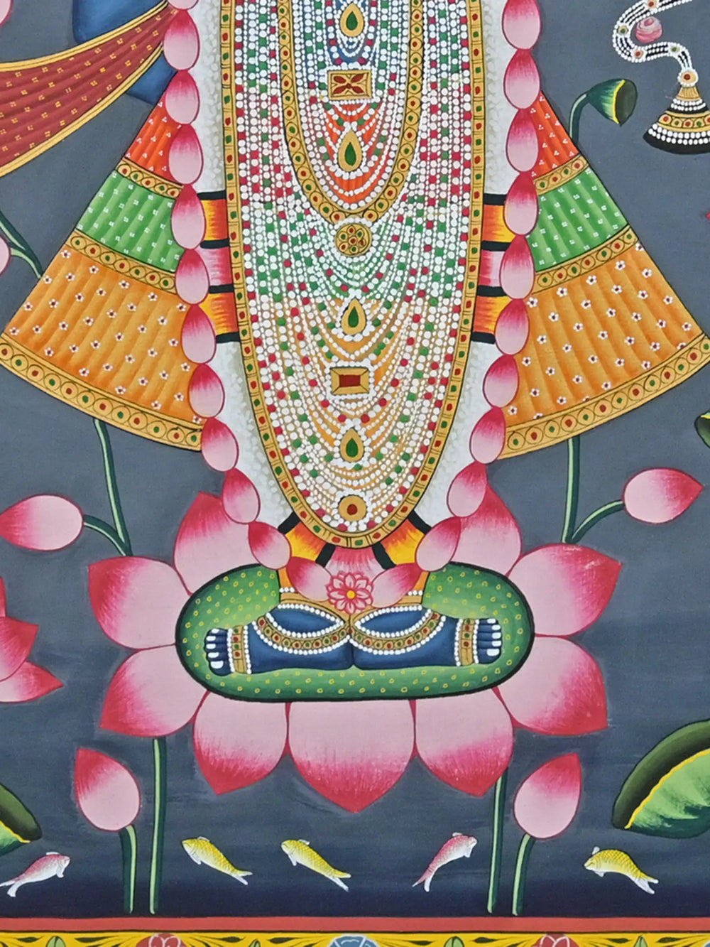 Shrinathji In Kamal Talai With Cows | Pichwai Painting | Stone Color On Cotton Cloth | By Narendra Kumar