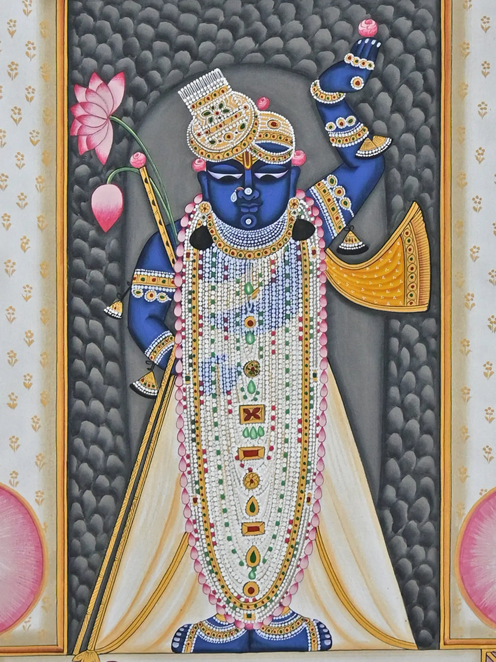 ShrinathJi Aarti With Saints | Pichwai Painting | Stone Color On Cotton Cloth | By Narendra Kumar